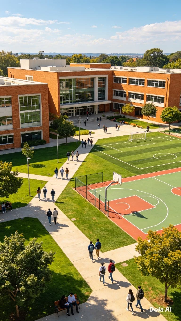 Aerial establishing shot of host venue